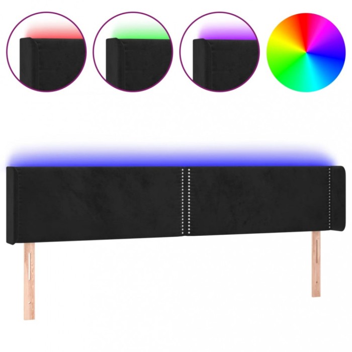 Tablie de pat cu LED, negru, 163x16x78/88 cm, catifea