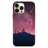 Husa compatibila cu Apple iPhone 15 Pro Max model Minimalistic wolf howling at moon, Silicon, TPU, Viceversa, Transparent, Carcasa