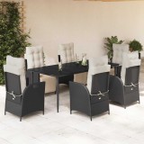 VidaXL Set mobilier de grădină cu perne, 7 piese, negru, poliratan 3213383