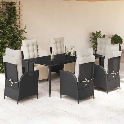 vidaXL Set mobilier de grădină cu perne, 7 piese, negru, poliratan 3213383 foto