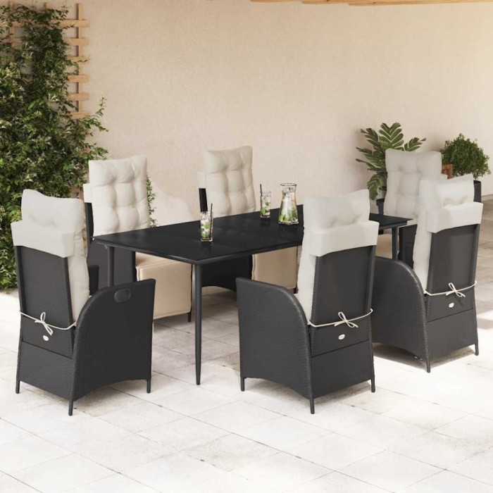 vidaXL Set mobilier de grădină cu perne, 7 piese, negru, poliratan 3213383