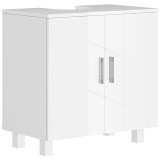 HOMCOM Dulap Baie Sub Chiuvetă, cu 2 Uși, Raft Central, M&acirc;ner și Picioare Antiderapante, 60x35x60 cm, Alb Lucios | Aosom Romania