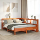 VidaXL Pat cu bibliotecă fără saltea maro 135x190 cm lemn masiv de pin 3324438