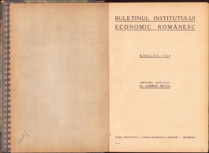 C6116 Buletinul Institutului Economic Rom&acirc;nesc de Gheron Netta, toate numerele anului 1928