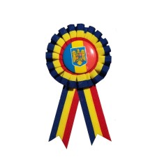 Cocarda tricolora textila, insigna stema Romaniei, ac de prindere foto