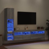 vidaXL Unități de perete TV cu LED-uri, 4 piese, gri sonoma, lemn