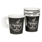 Pahare Carton, Model &#039;Happiness in a Cup of Coffee&#039;, Capacitate 120ml, Set 25 Bucăți, Negru