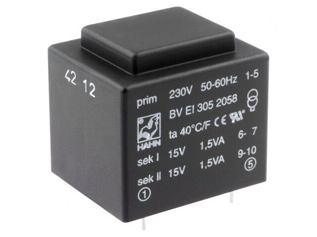 Transformator &Icirc;ncapsulat 3VA 230V 15V 100mA PCB