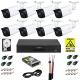 Sistem supraveghere Dahua cu functii inteligente, 8 camere 4K 8MP, lentila 3.6mm, IR 80m, DVR WizSense, Accesorii incluse SafetyGuard Surveillance