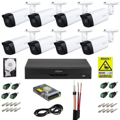 Sistem supraveghere Dahua cu functii inteligente, 8 camere 4K 8MP, lentila 3.6mm, IR 80m, DVR WizSense, Accesorii incluse SafetyGuard Surveillance foto