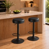 Set 2 scaune de bucatarie/bar, Artool, Rojst, rotativ, piele ecologica neagra, picior metal negru, 38x38x62-83 cm