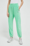 Champion pantaloni de trening culoarea verde, neted