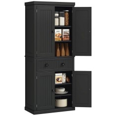 HOMCOM Armoarie de bucătărie bufet de bucătărie multi-spații de depozitare rafturi reglabile 4 uși și sertar mare 76,2 x 40,2 x 183 cm negru | Aosom R