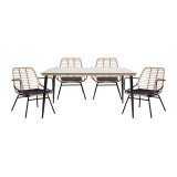 Cumpara ieftin Set de 5 buc masa si scaune de gradina Naoki ratan natural metal negru sticla 160x90x78 cm