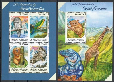 Sao Tome si Principe 2014 Mi 5534/37 + bl 966 MNH - Fauna: specii amenintate foto