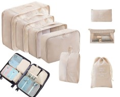 Organizatoare pentru valiza Salestore.ro&reg; set 8 huse durabile, impermiabile, cu finisaje calitative, Poliester, Bej