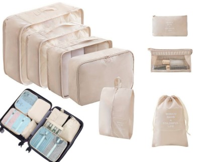 Organizatoare pentru valiza Salestore.ro&amp;reg; set 8 huse durabile, impermiabile, cu finisaje calitative, Poliester, Bej foto