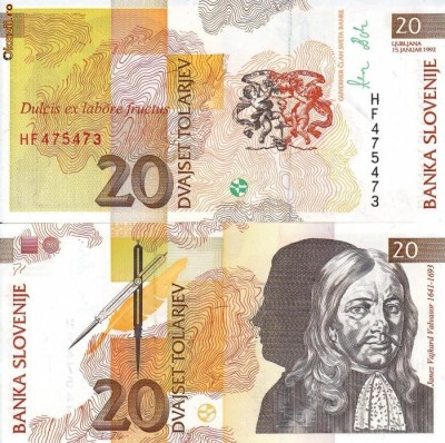 SLOVENIA 20 tolar 1992 UNC!!! foto