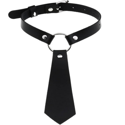 Choker negru din piele ecologica, tip cravata, unisex, punk/gothic/rock foto