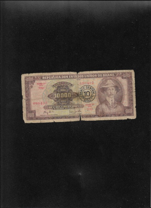 Rar! Brazilia 10 cruzeiros novos pe 10000 cruzeiros 1967 seria080402 uzata