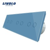 Intrerupator touch Livolo triplu dublu din sticla albastra, 6 comenzi
