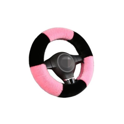 Husa volan auto extra pufoasa plus marime M negru cu roz Cod: WK-1406 foto