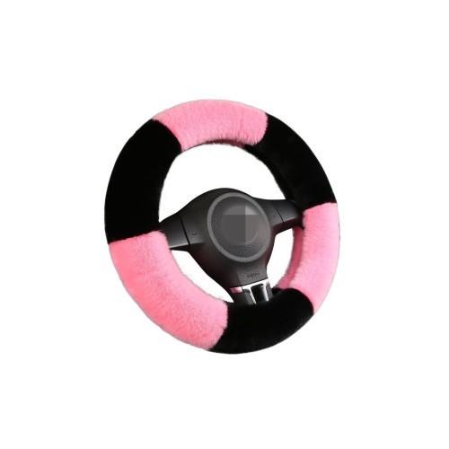 Husa volan auto extra pufoasa plus marime M negru cu roz Cod: WK-1406