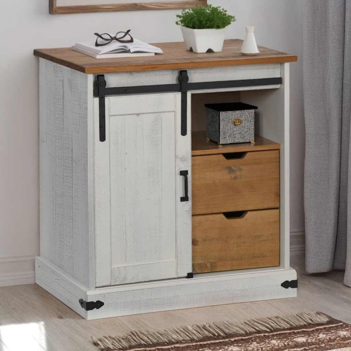 Gossi bufeta halden cu uşa glisanta alb 80x40x80 cm lemn masiv