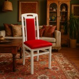 Scaun de living si bucatarie, SB Tim, din lemn masiv fag, tapiterie stofa, lacuit, 120 kg, 96x43x40 cm, Alb Rosu