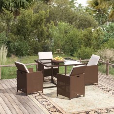 vidaXL Set mobilier de grădină cu perne, 5 piese, maro, poliratan