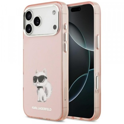 Husa MagSafe pentru Apple iPhone 17 Pro Max, Karl Lagerfeld, IML Aquarelle Logo Choupette, Roz foto