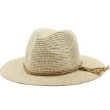 Cumpara ieftin Palarie unisex din rafie bej cu banda &icirc;mpletita decorativa