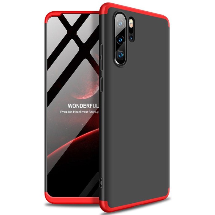 Husa de protectie 360&deg; (fata+spate) pentru Huawei P30 Pro, GKK, Policarbonat, Negru/Rosu