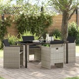 Set de dining pentru grădină 5 piese cu perne gri deschis din rattan sintetic