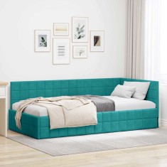 vidaXL Cadru de pat colțar cu headboard Turcoaz 100 x 200 cm Catifea