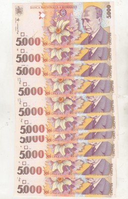 bnk bn Romania 5000 lei 1998 unc - x10 serii consecutive foto
