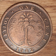 Ceylon - moneda coloniala bronz - 1 cent 1942 - George VI - absolut superba !