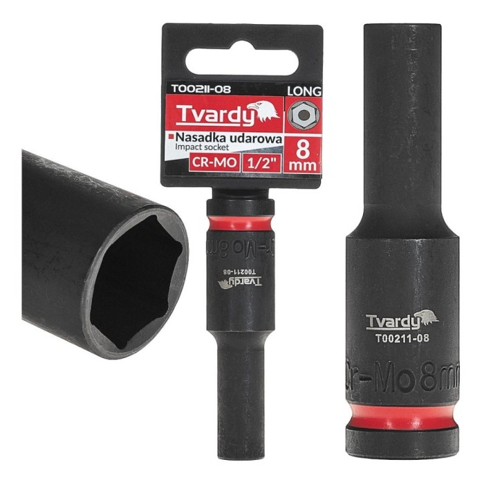 Cheie tubulara de impact lunga in 6 puncte 1 / 2&quot;, 8 mm, Cr-Mo, Tvardy T00211-08