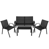 Set mobilier de gradina 4 piese cu masa din sticla securizata, negru