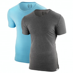 Set 2 tricouri V-neck Premium - albastru + gri foto