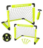 Set 2 mini porti de fotbal cu plasa, minge si pompa, 64 x 50 x 50 cm
