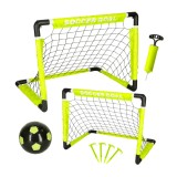Set 2 mini porti de fotbal cu plasa, minge si pompa, 64 x 50 x 50 cm