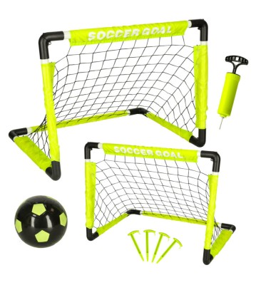 Set 2 mini porti de fotbal cu plasa, minge si pompa, 64 x 50 x 50 cm foto