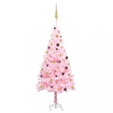 Brad Crăciun pre-iluminat cu set globuri, roz, 210 cm, PVC