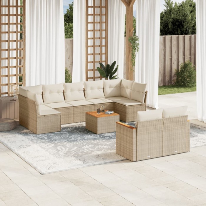 vidaXL Set canapele de grădină cu perne, 10 piese, bej, poliratan 3258698