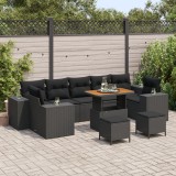 Set de canapea gradina Gossi cu 10 piese si perne ratan negru acacia, set de dining gradina Gossi cu 3 piese si perne ratan negru acacia
