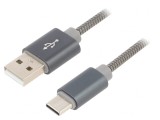 Cablu USB 2.0 A la USB C 2m Gri 480Mbps Textil, Gembird
