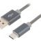 Cablu USB 2.0 A la USB C 2m Gri 480Mbps Textil