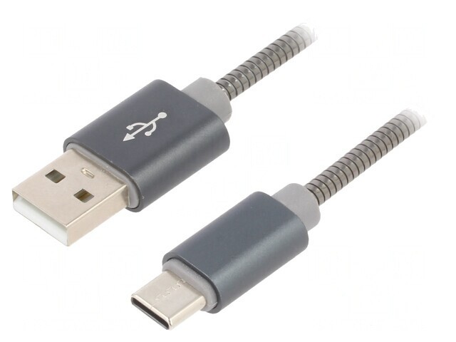 Cablu USB 2.0 A la USB C 2m Gri 480Mbps Textil