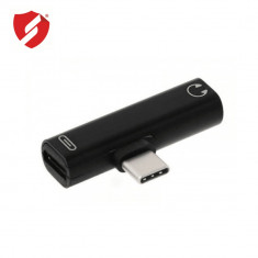 Adaptor Smart Protection 2in1 din Type C in casti si charger USB Type C Jack 3.5 mm splitter Negru CellPro Secure foto